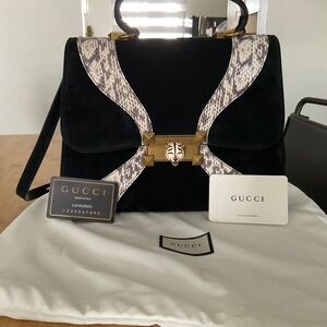 Gucci Suede & Snakeskin Crossbody Bag – Tiger Head